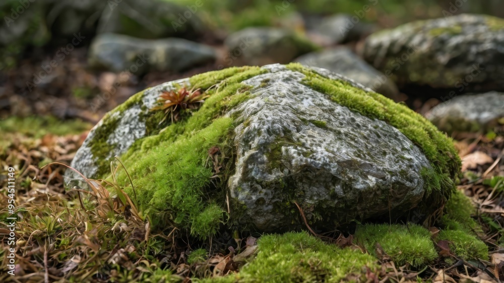 Rock with moss and grass isolated on white Rock with moss and grass isolated on white