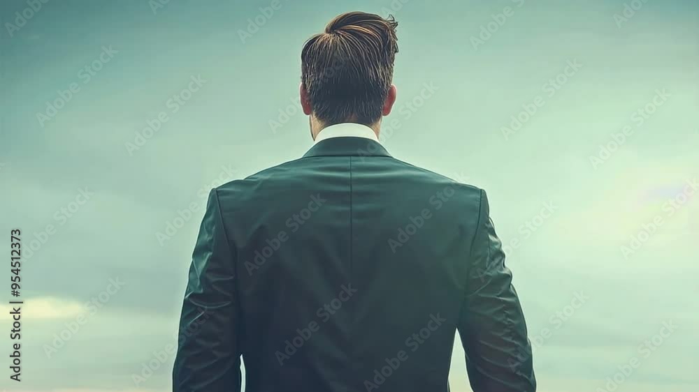 The Visionary: A solitary figure in a suit gazes towards a hopeful horizon, embodying ambition and the pursuit of success. The muted tones and dramatic lighting create a sense of anticipation and a lo The Visionary: A solitary figure in a suit gazes towards a hopeful horizon, embodying ambition and the pursuit of success. The muted tones and dramatic lighting create a sense of anticipation and a lo