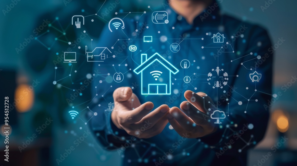A digital technology businessman holds an 