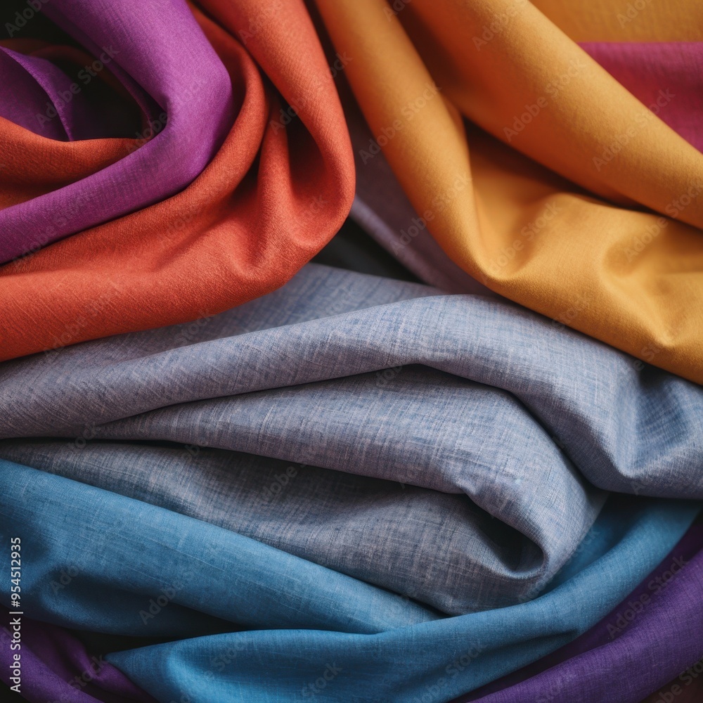 Fototapeta premium Vividly colored fabrics display a striking gradient from red to blue 