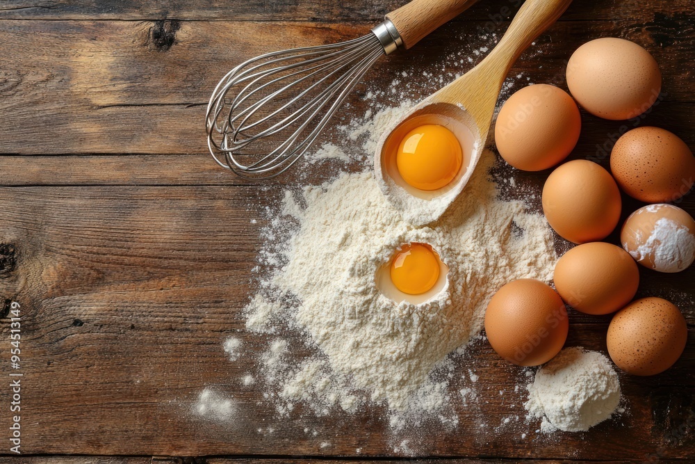 Baking Ingredients on Wooden Surface Baking Ingredients on Wooden Surface