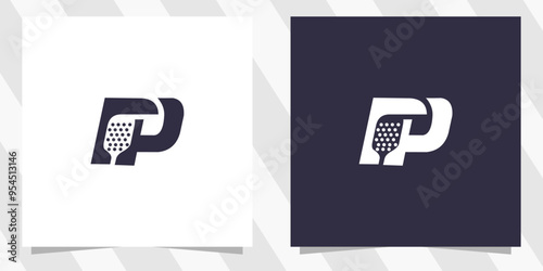 letter p with pickleball logo design vector