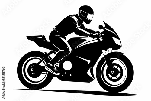 Speedy Motor Bike Silhouette Vector Design.black-silhouette-motor-cycling-with-speedy-bike-