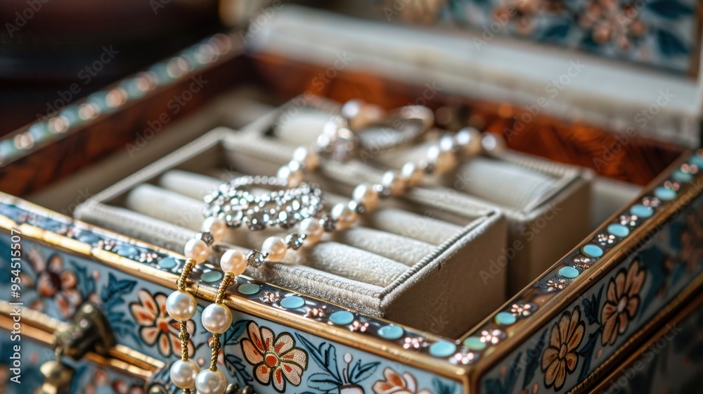Jewelry Box: A small, decorative box with compartments, designed to store rings, necklaces, and other precious accessories, keeping them organized and safe.
Jewelry Box: A small, decorative box with compartments, designed to store rings, necklaces, and other precious accessories, keeping them organized and safe.