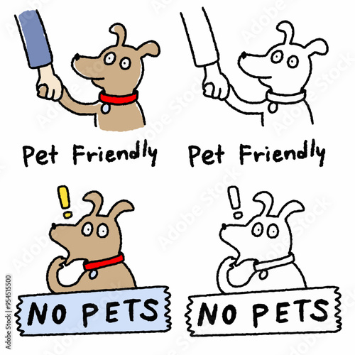 set of cartoon dog sign of pet allowed and no pet