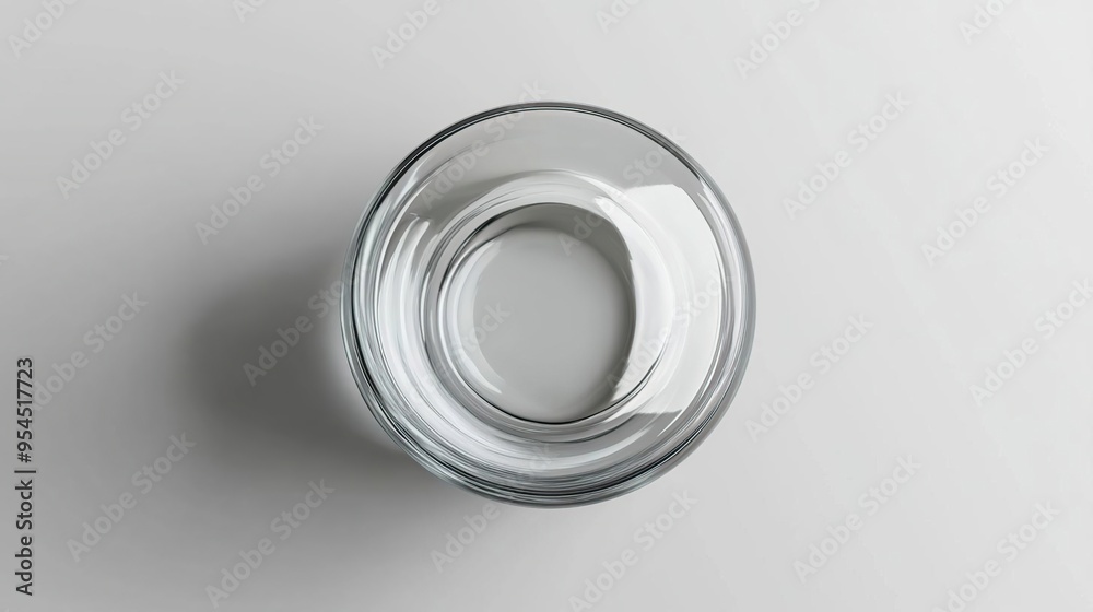 A clear glass filled with water, viewed from above on a light surface.