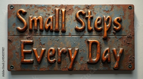 Inspirational message on rustic metal sign depicting perseverance