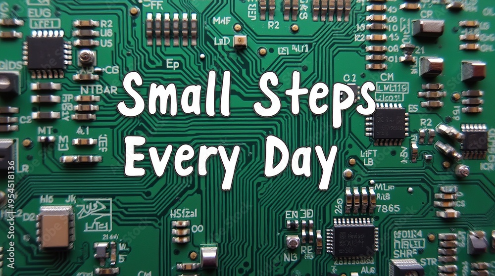 Inspirational text on circuit board for daily motivation and perseverance Inspirational text on circuit board for daily motivation and perseverance