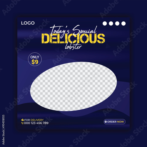 Special delicious lobster promotion food menu social media post design template