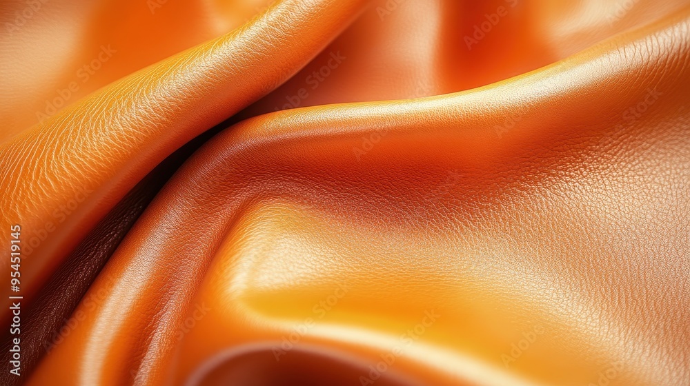Luxurious Close-Up of Smooth Orange Leather Fabric with Elegant Texture and Rich Color Luxurious Close-Up of Smooth Orange Leather Fabric with Elegant Texture and Rich Color