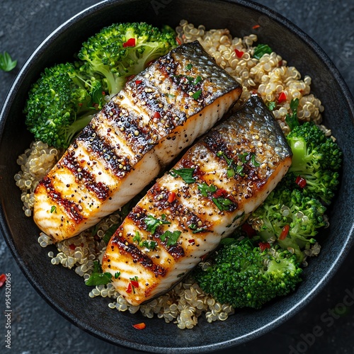 Grilled salmon with quinoa and broccoli, a healthy and delicious meal.