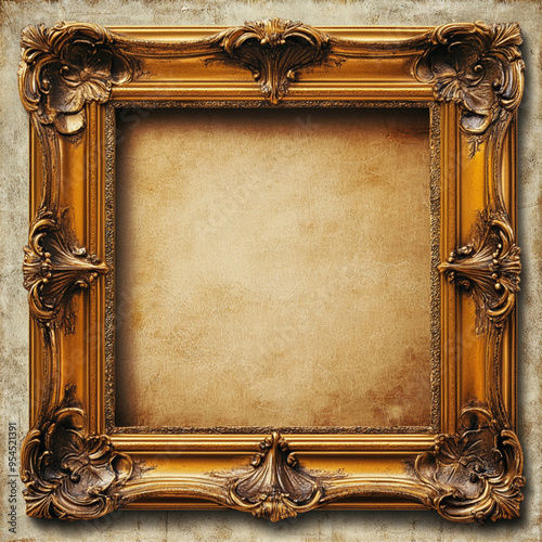 Frame with old gold border, the middle part of the picture is empty. photo