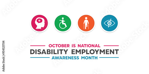 National Disability Employment Awareness Month. Peoples and eye. Great for cards, banners, posters, social media and more. White background. 