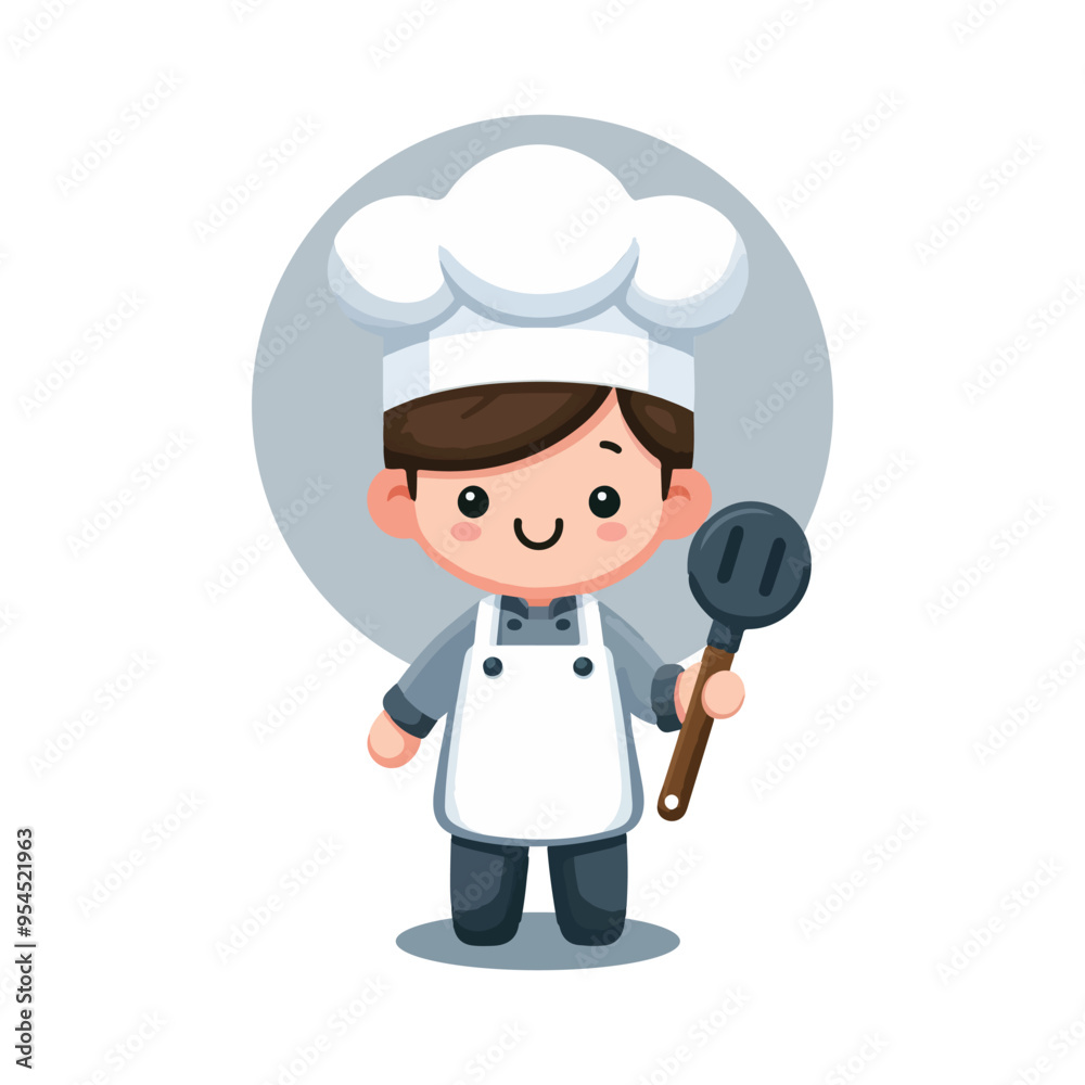 cute chef, wearing a white hat and apron, holding a spatula cute chef, wearing a white hat and apron, holding a spatula