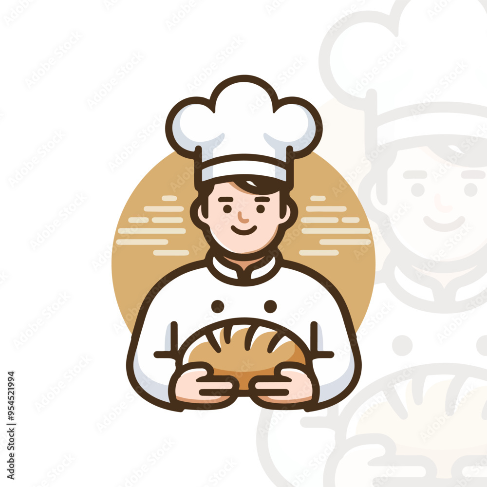 A baker wearing a chef hat and holding a loaf of bread A baker wearing a chef hat and holding a loaf of bread