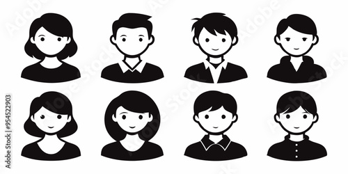 Profile avatar icon set. Male and female head sign silhouette vector