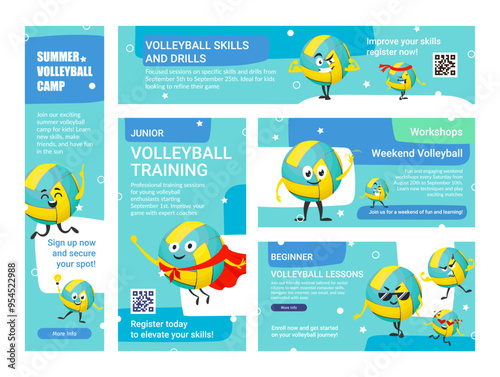 Promotional materials offering an exciting summer volleyball camp where your child can get skills training and fun activities for kids all summer long