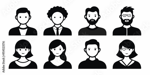 Profile avatar icon set. Male and female head sign silhouette vector