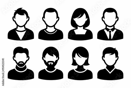 Profile avatar icon set. Male and female head sign silhouette vector