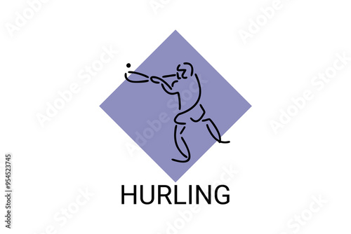 hurling sport vector line icon. an athlete playing hurling. sport pictogram, vector illustration. photo