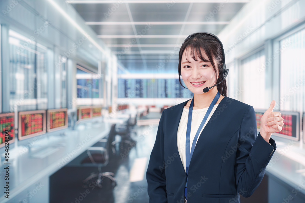 笑顔で話すオペレーターの女性 笑顔で話すオペレーターの女性