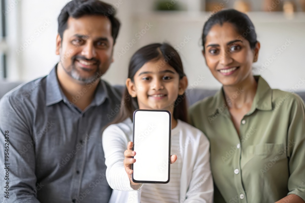Indian family member presenting a smartphone with a blank screen, captured in a casual setting.
Indian family member presenting a smartphone with a blank screen, captured in a casual setting.