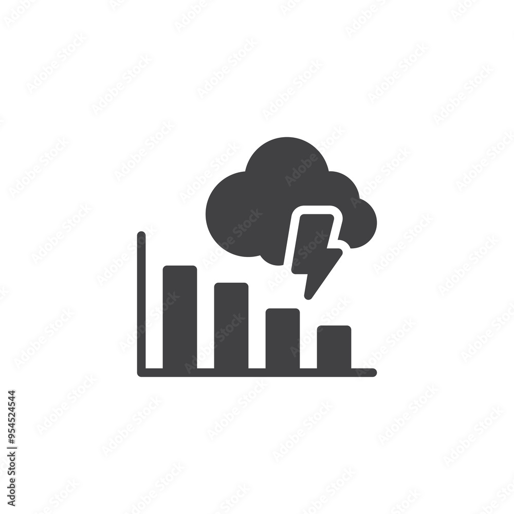 Storm cloud and falling graph vector icon Storm cloud and falling graph vector icon