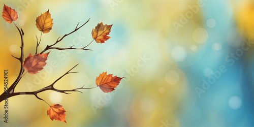 Vector autumn background, branches with autumn leaves, blur and bokeh effect