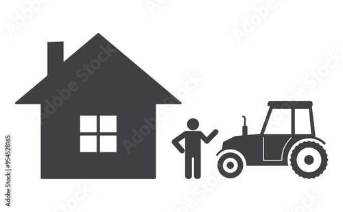 tractor with driver near house icon