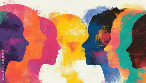 Unity in Diversity - Vibrant Multicultural Education Concept with Overlapping Head Silhouettes in Varied Colors