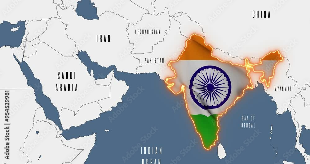 Map of India in the colors of national flags.
