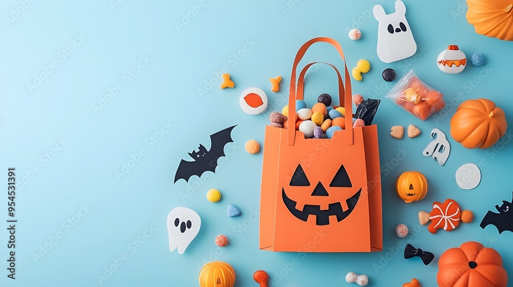 Halloween Trick or Treat Bag with Candies in Paper Cut Style Halloween Trick or Treat Bag with Candies in Paper Cut Style
