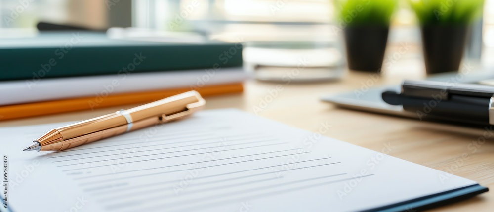 Closeup of a business continuity planning document, focus on business sustainability and risk management, organized office Closeup of a business continuity planning document, focus on business sustainability and risk management, organized office