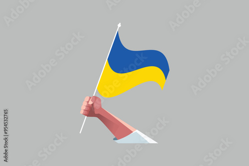 A hand holding an Ukraine flag, Flag of Ukraine, Flag Ukraine vector, Ukrainian flag symbol, The color of the original, Stock vector illustration
