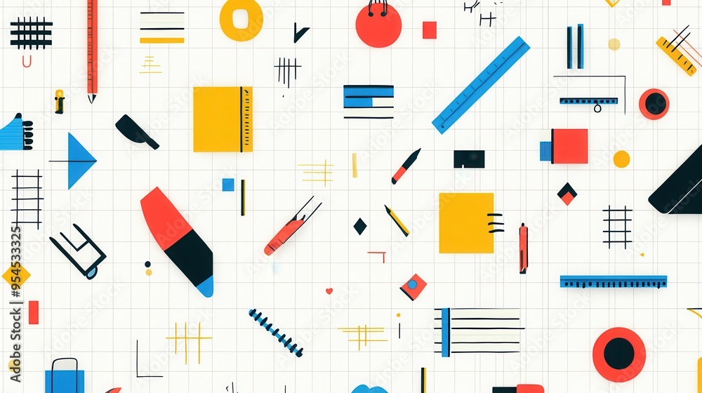 Modern Grid Design Educational Poster with Vibrant Color Palette and Iconic Elements Modern Grid Design Educational Poster with Vibrant Color Palette and Iconic Elements