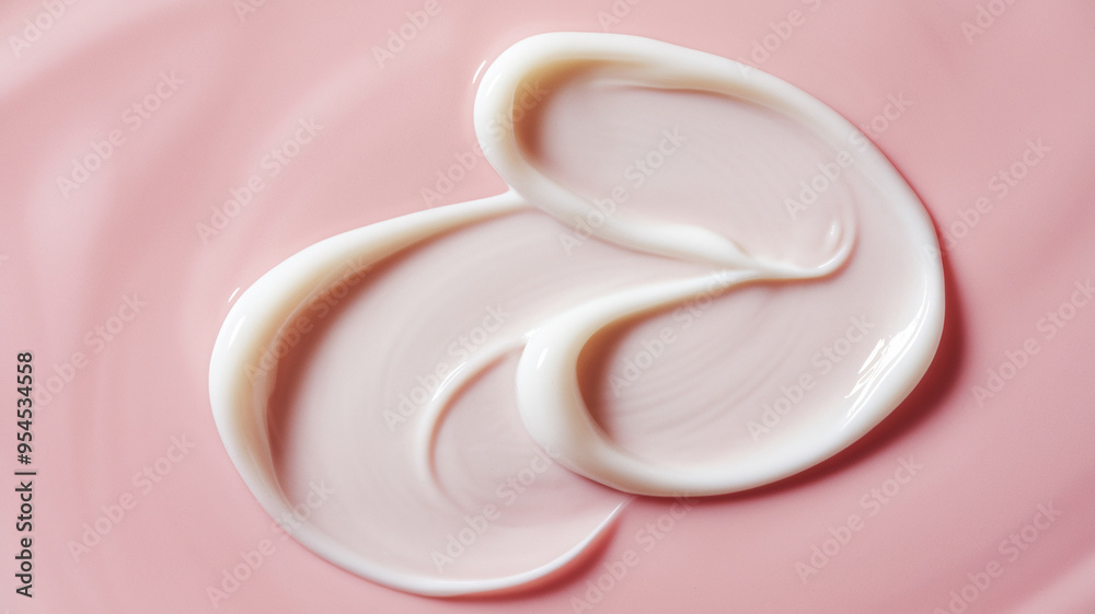 Close-up of smooth pink and white cosmetic cream texture on a clean surface, perfect for skincare and beauty products advertisements. Close-up of smooth pink and white cosmetic cream texture on a clean surface, perfect for skincare and beauty products advertisements.