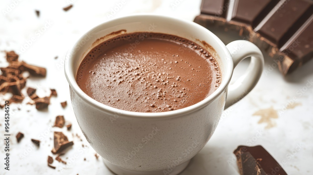 A steaming cup of rich hot chocolate surrounded by chocolate pieces, perfect for winter warmth and indulgence. A steaming cup of rich hot chocolate surrounded by chocolate pieces, perfect for winter warmth and indulgence.