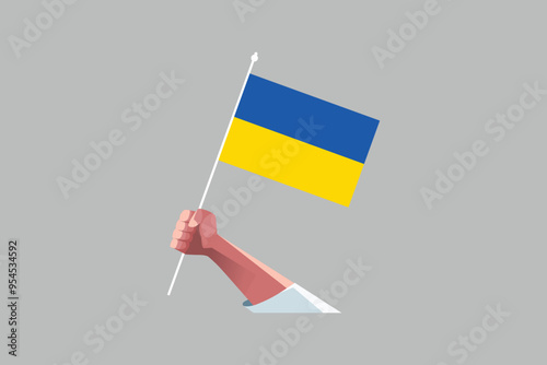 A hand holding an Ukraine flag, Flag of Ukraine, Flag Ukraine vector, Ukrainian flag symbol, The color of the original, Stock vector illustration

