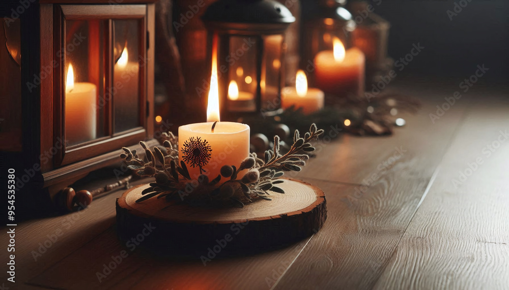 custom made wallpaper toronto digitalClose up view of a burning candle on a wooden floor in dim lit room