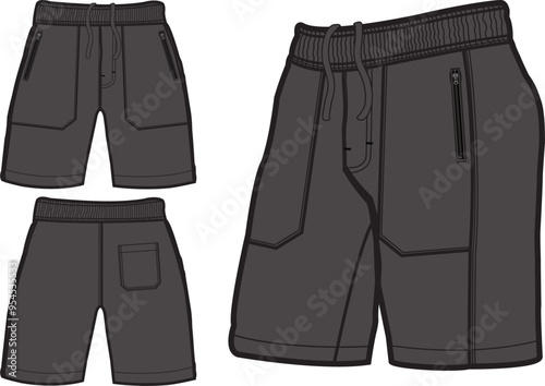 Template trousers pants, front, back and side. Colorful, vector image	