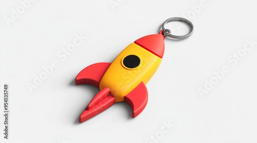 A colorful rocket-shaped keychain designed for fun and decoration.