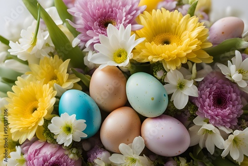 Wallpaper Mural A close up of a bouquet of fresh spring flowers with easter eggs nestled among the blooms, AI Generated Torontodigital.ca