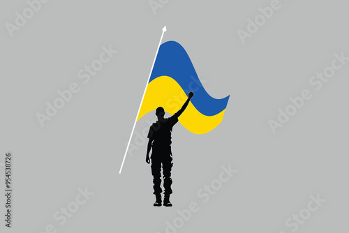 A Man with Ukraine flag, Flag of Ukraine, Flag Ukraine vector, Ukrainian flag symbol, The color of the original, Stock vector illustration
