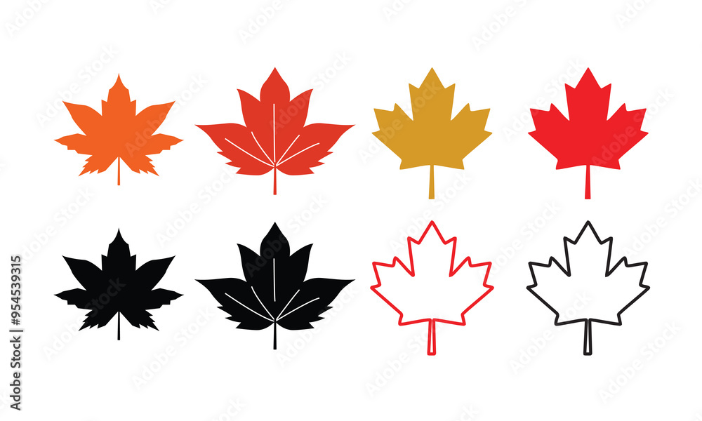 Maple leaf icon collection isolated on white background. Maple leaf set vector icon. Canada flag logo element, isolated vector illustration Maple leaf icon collection isolated on white background. Maple leaf set vector icon. Canada flag logo element, isolated vector illustration