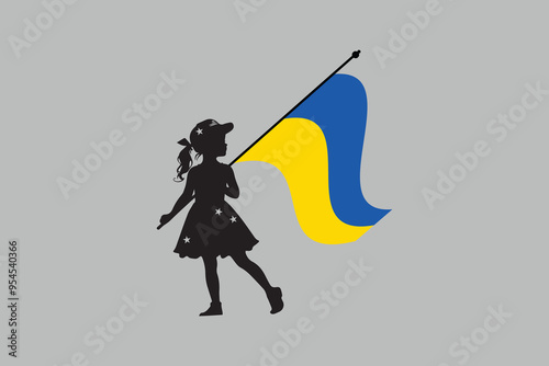 Ukraine girl with Ukraine flag, Flag of Ukraine, Flag Ukraine vector, Ukrainian flag symbol, The color of the original, Stock vector illustration
