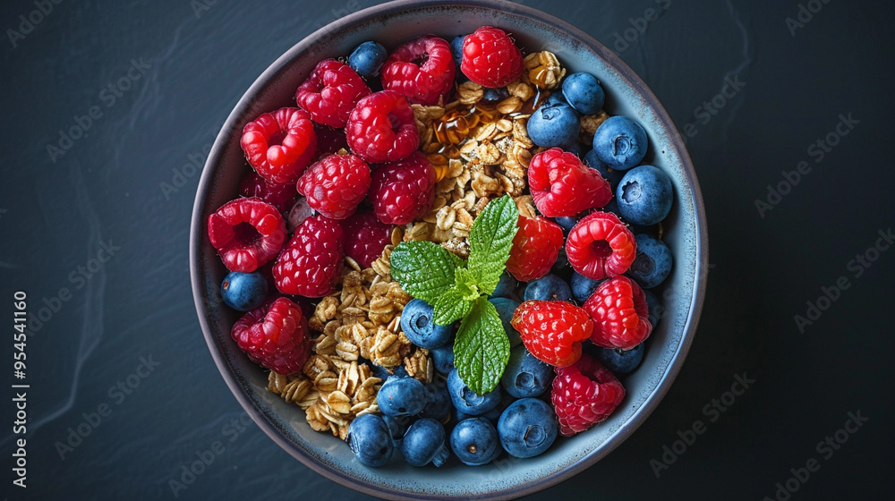 A flat lay of a bowl of mixed berries, including blueberries, raspberries, and strawberries, A flat lay of a bowl of mixed berries, including blueberries, raspberries, and strawberries,