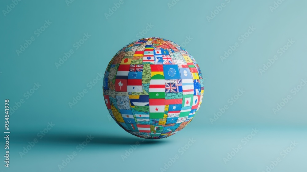 Obraz premium A globe with flags from different countries surrounding it, symbolizing global unity and peace