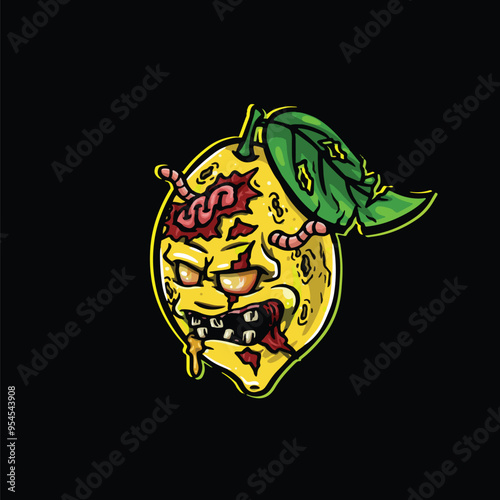 weed smoking character cartoon mascot logo leaf face happy with zombie face Halloween festival