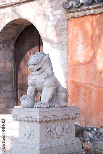 Stone lions at Lingyue Temple in Mentougou District, Beijing photo