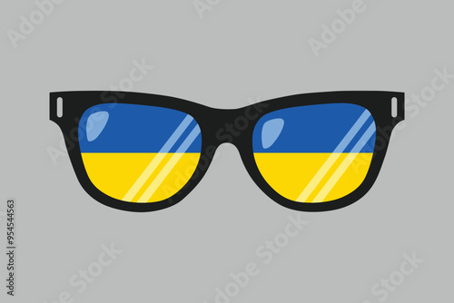 Sunglasses with Ukraine flag, Flag of Ukraine, Flag Ukraine vector, Ukrainian flag symbol, The color of the original, Stock vector illustration
